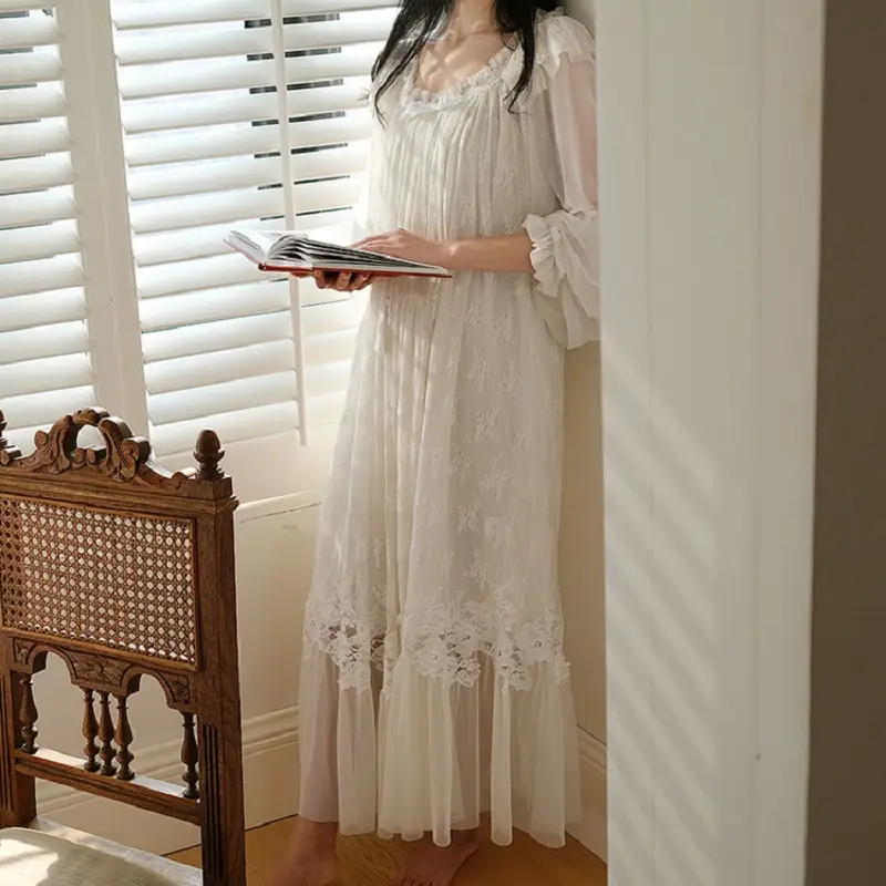Vintage Embroidery Lace Women's Long Nightgowns