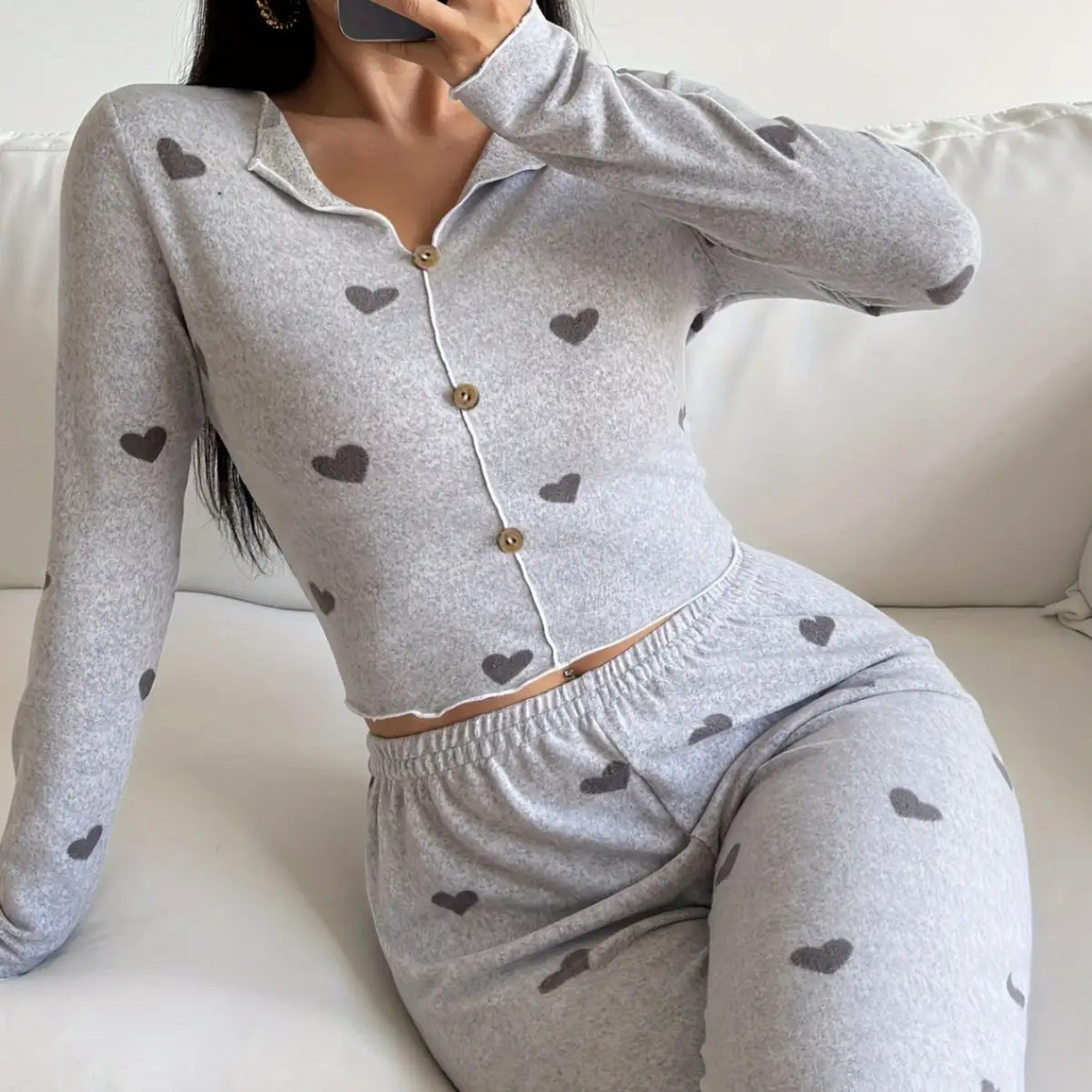 Love Heart Pants Long Women's Pajamas Home Comfort...