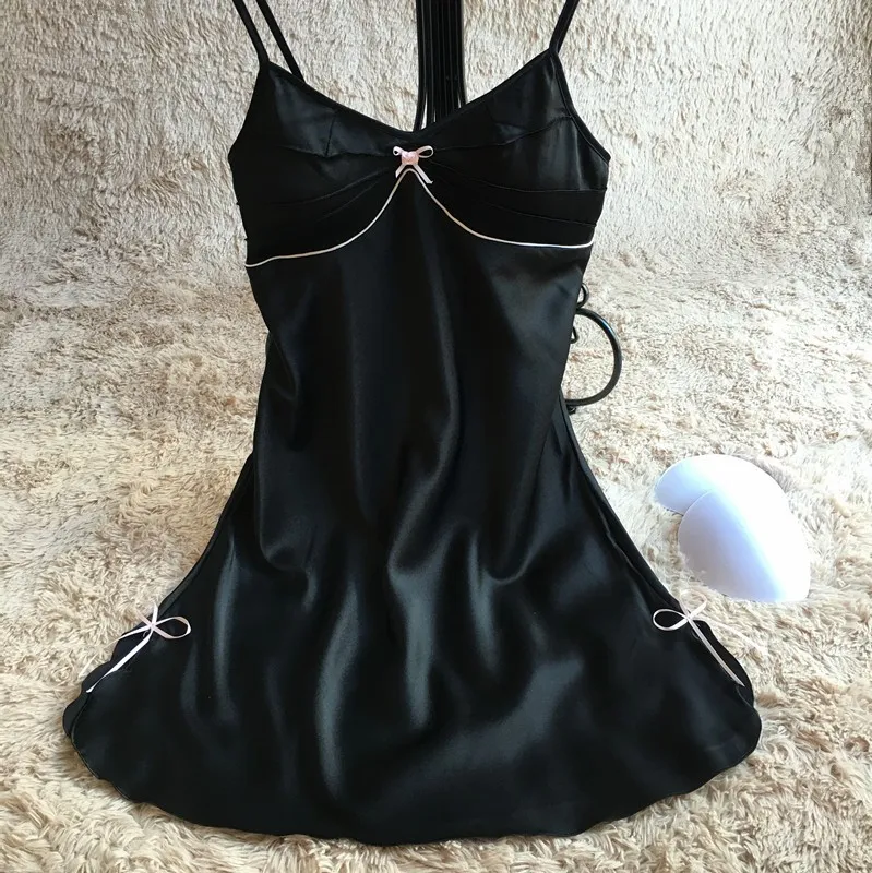 Sexy Lace Women Sleepwear Mini Night-Dress Satin Silk Soft Nightgowns For Woman Lady