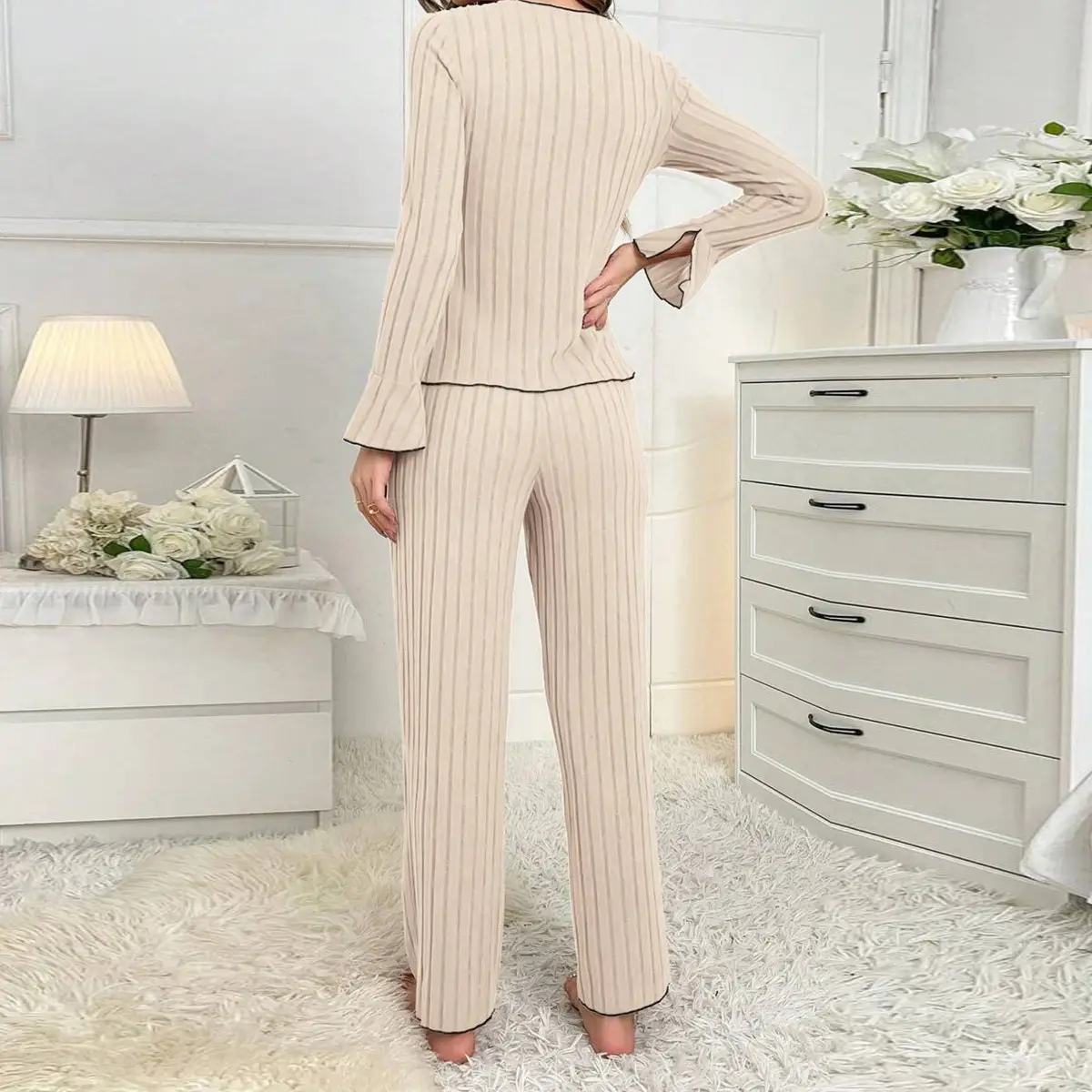 Pajama Sets Women's Loungewear Solid Color Pants S...