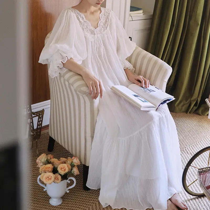 Sexy Lace V-Neck Nightdress Vintage Long Nightgowns