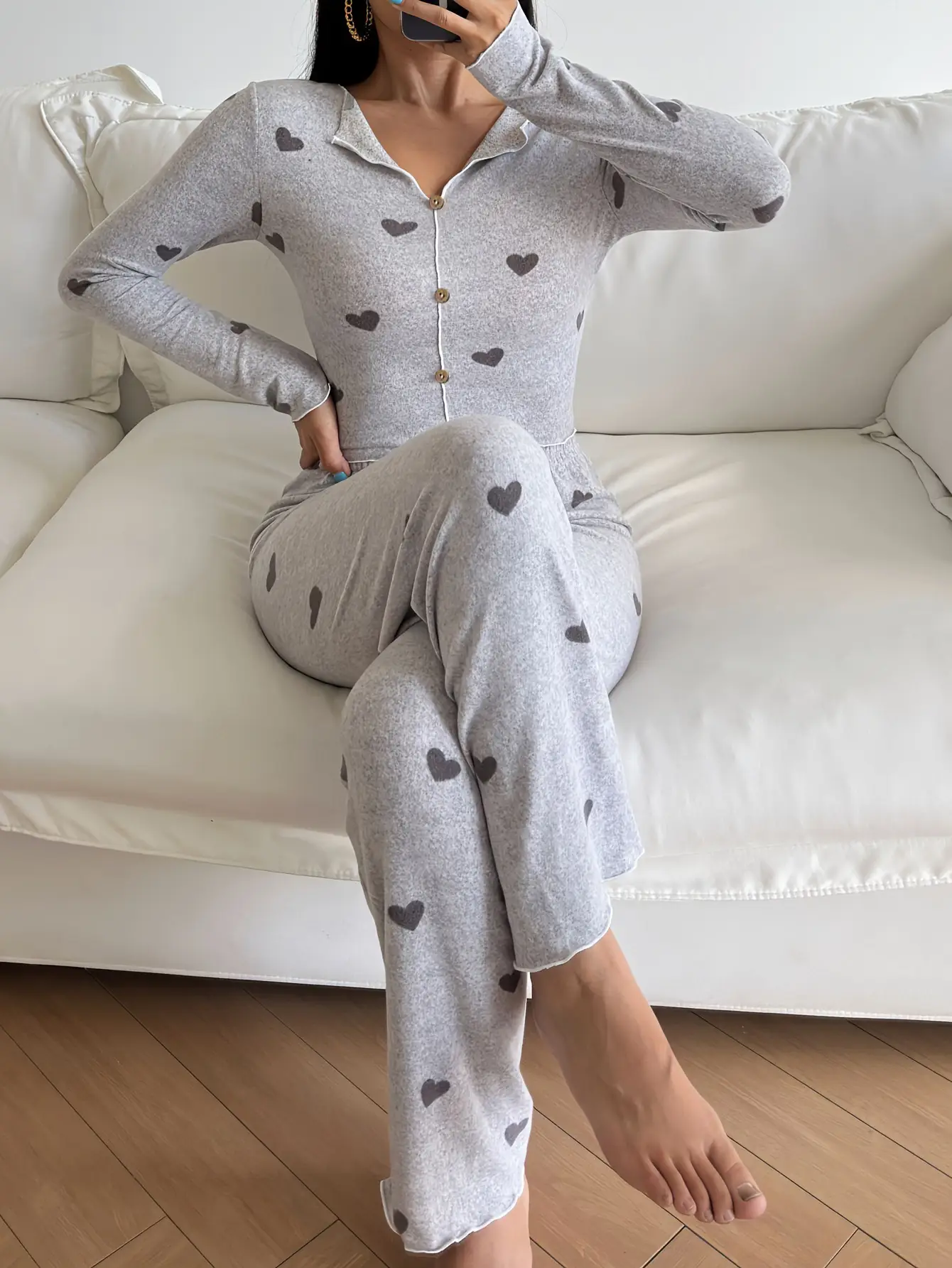 Heart Pattern Women Pajama Pants Soft Long Trouser...