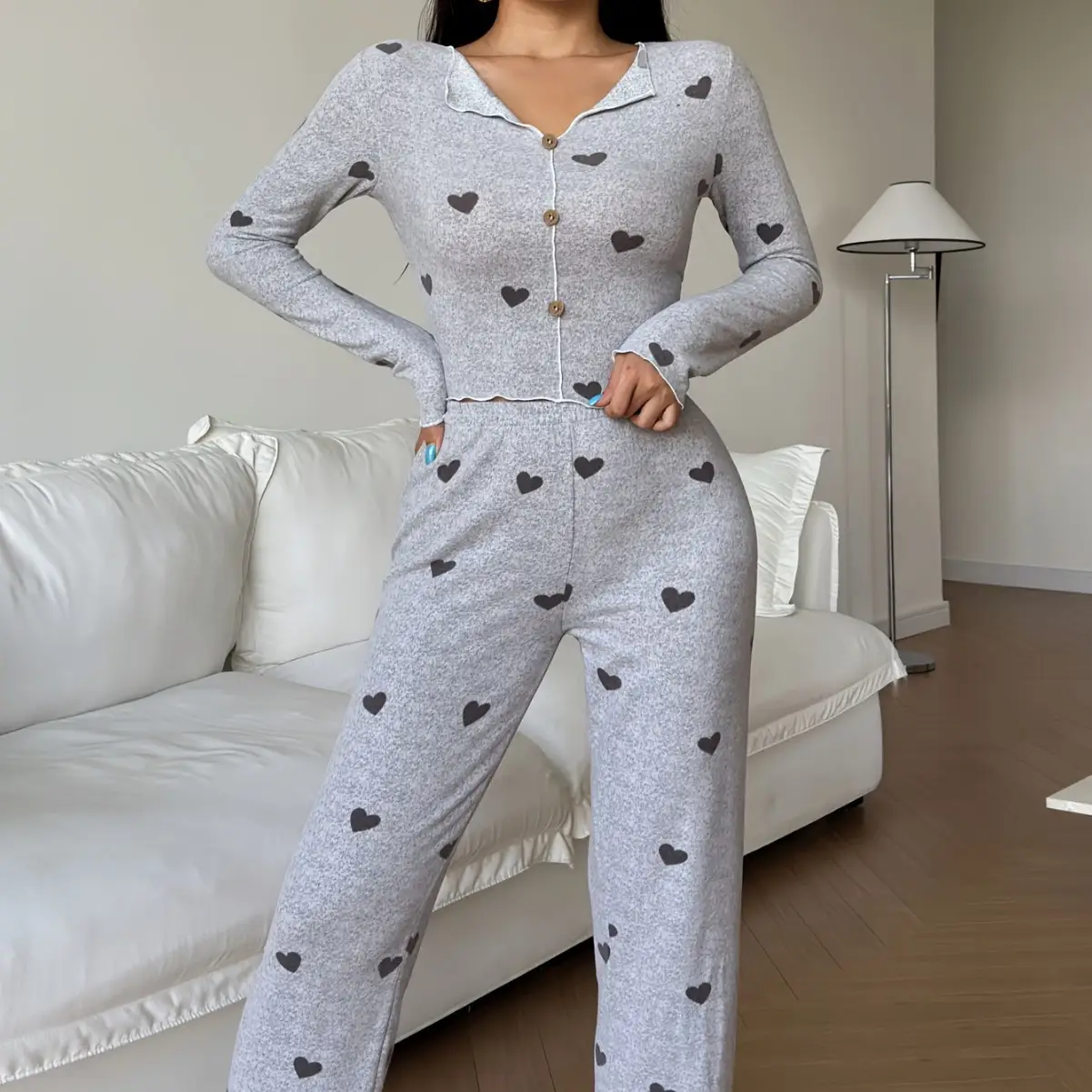 Love Heart Pants Long Women's Pajamas Home Comfortable Pajamas Soft Material