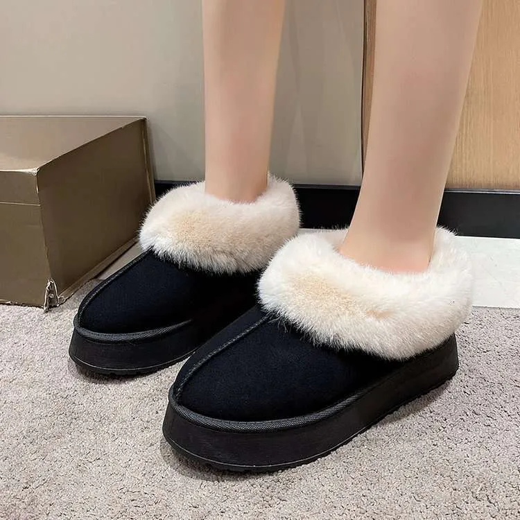 Women's Snow Boots Autumn Winter Thick Sole Indoor Outdoor Integrated Furry Boots Warm Cotton Shoes