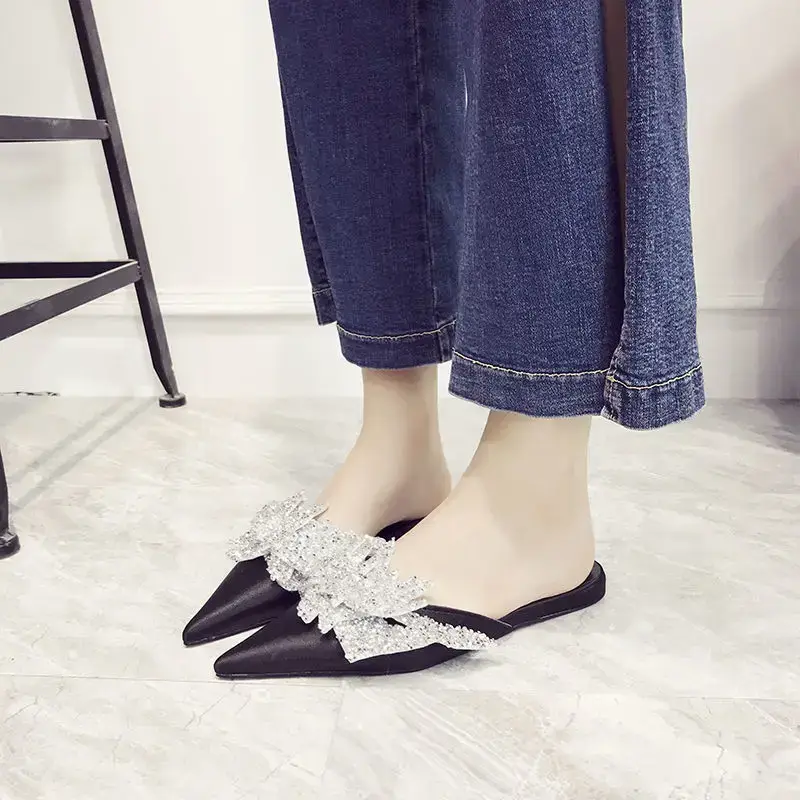 Sequins Women's Mule Slippers Pointed Toe Shoes