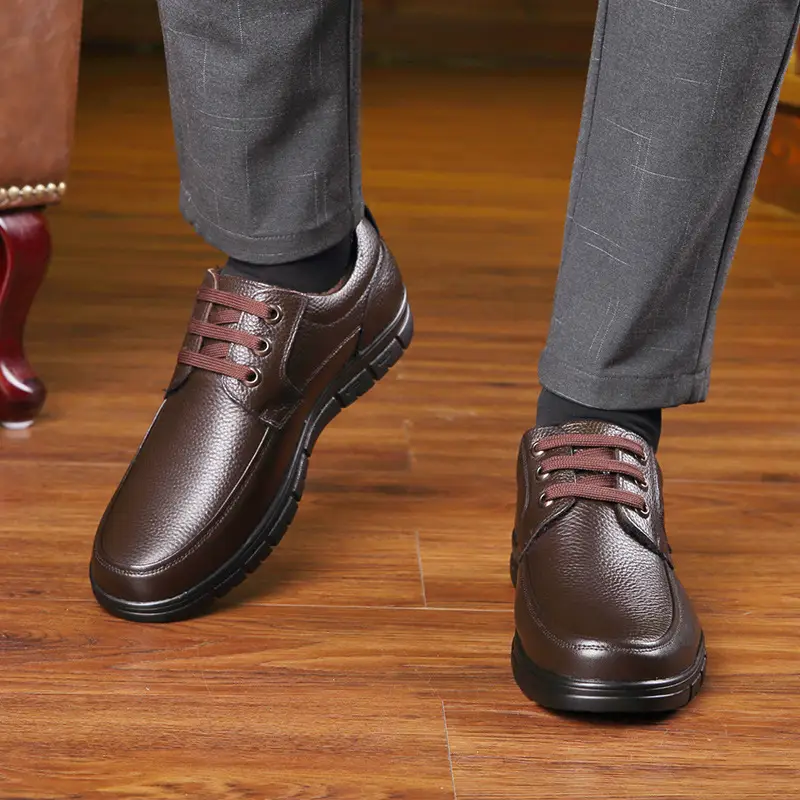 Men Genuine Leather Casual Shoes Soft Sole Lace-Up...