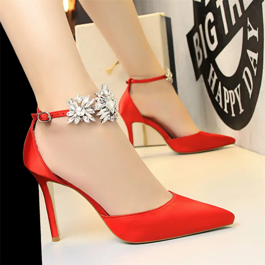 Women Solid Silk Pointed Woman Pumps Shallow Party...