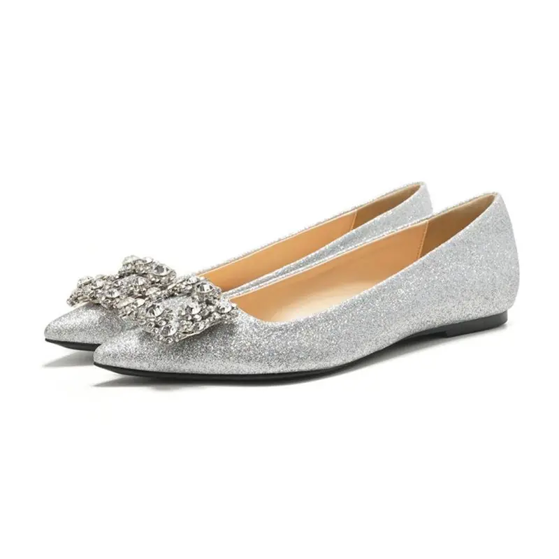 Fashionable Women's Shoes, Flat Shoes, Rhinestone-Embellished Pointed-Toe Ballet Flats