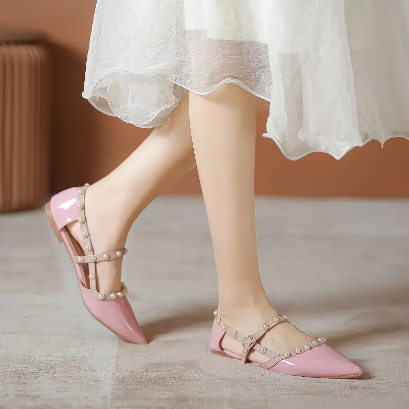 Women's Pointed-Toe Wicker Studded Soft-Soled Roman Flat French Shoes