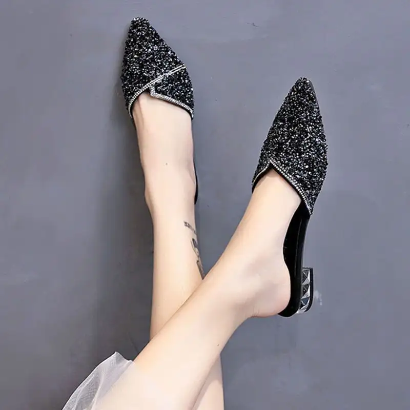 Rhenstone Crystals Mules Slides Woman Slippers Low Heel