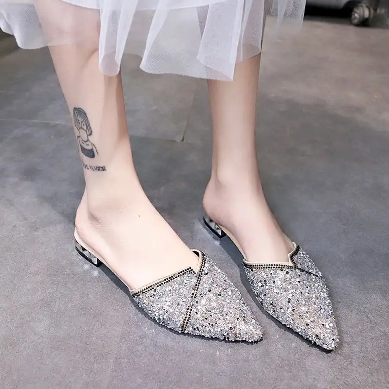 Rhenstone Crystals Mules Slides Woman Slippers Low...