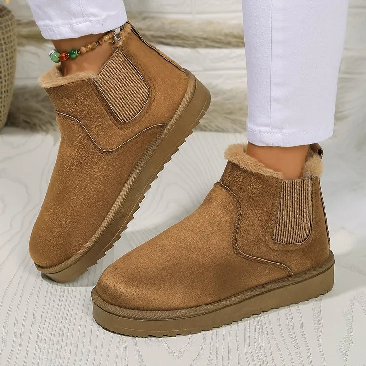 Autumn Winter Women's Thick-soled Snow Boots The Cotton Shoes Have A Fleece Lined Interior Round Toe Slip-On