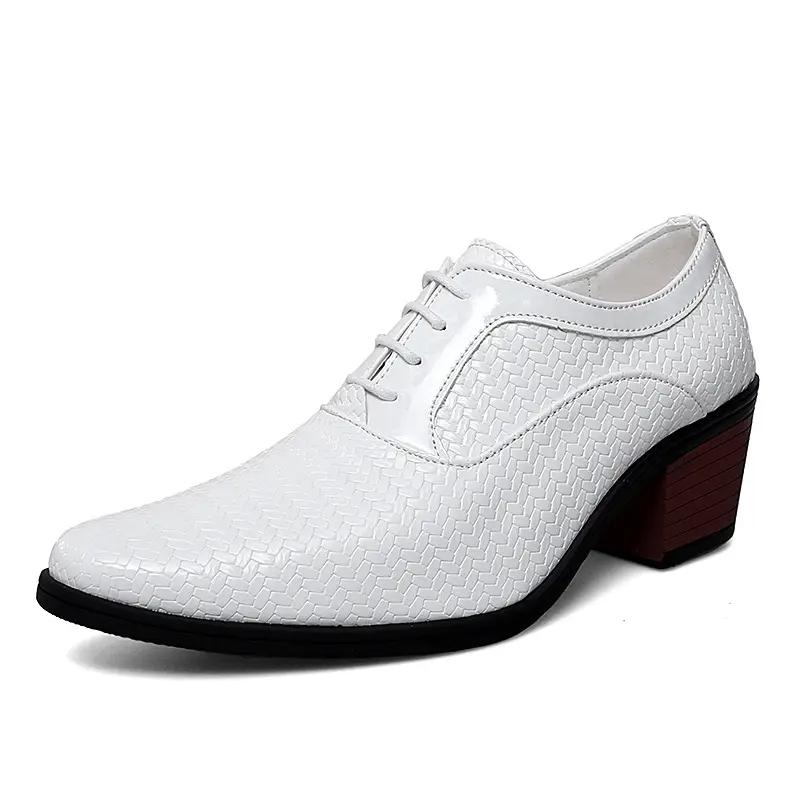 Men High Heel Leather Shoes Pointed Dress Shoes Men Wedding Formal Shoes