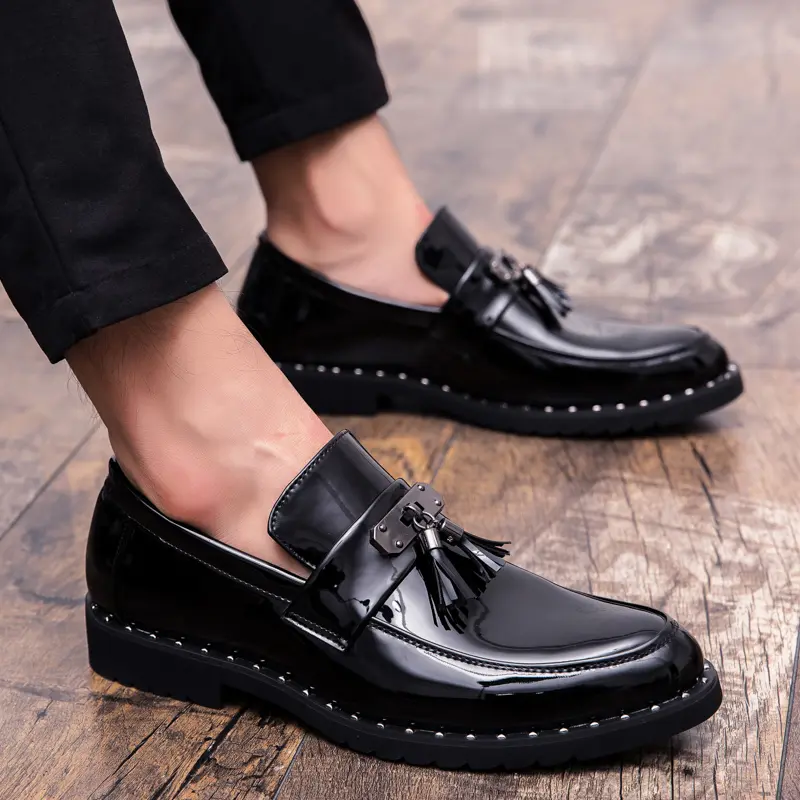 Men Comfort Tassel Loafers Soft Soled Business Leather Shoes Pointed Low-Heel Wedding Casual Shoes