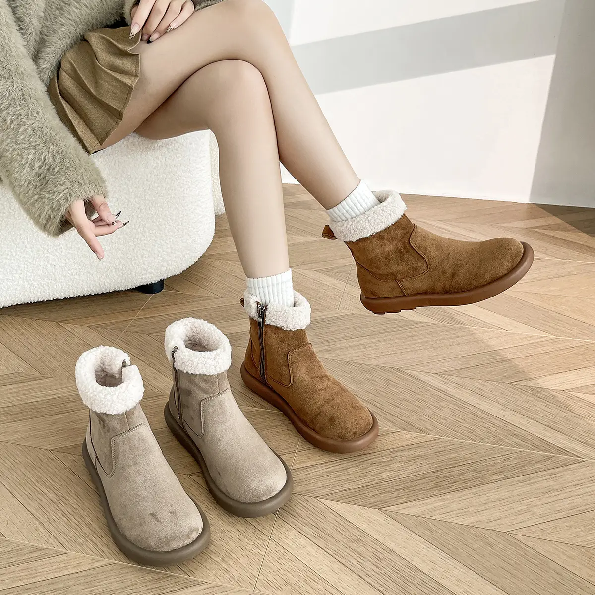 Thick Soled Snow Boots For Women In Winter Short S...