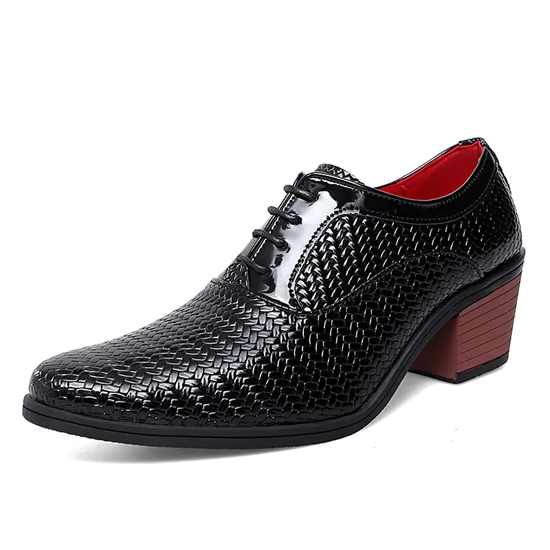 Men High Heel Leather Shoes Pointed Dress Shoes Men Wedding Formal Shoes