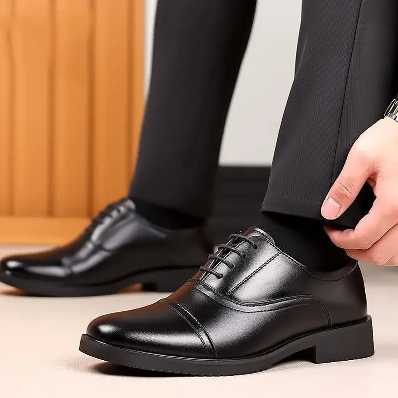 Genuine Leather Oxford Shoes Three-Buckle Formal Business Casual Shoes Heightening Men's Genuine Leather Commuting Grooming Shoe