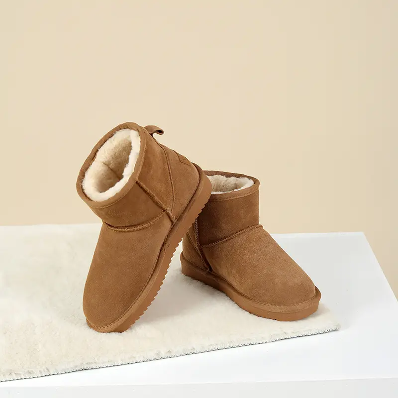 Winter Boots for Women Classic Snow Boots Waterproof Cow Suede Slip on Booties Natural Fur Lined Warm Comfortable Ankle Boots