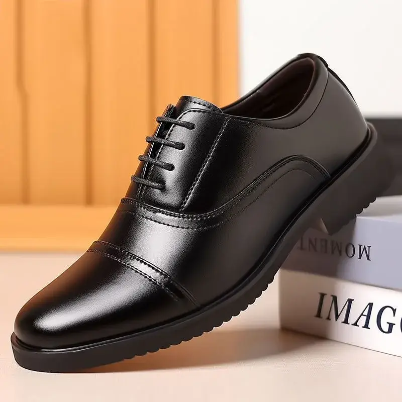Genuine Leather Oxford Shoes Three-Buckle Formal Business Casual Shoes Heightening Men's Genuine Leather Commuting Grooming Shoe