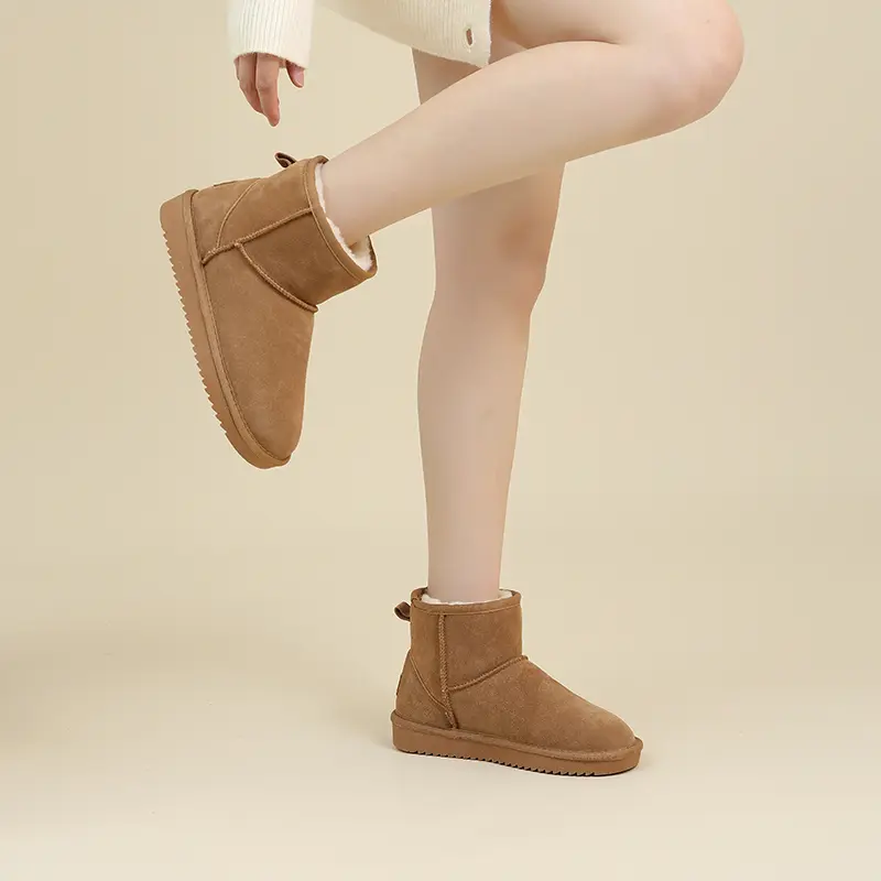 Winter Boots for Women Classic Snow Boots Waterproof Cow Suede Slip on Booties Natural Fur Lined Warm Comfortable Ankle Boots