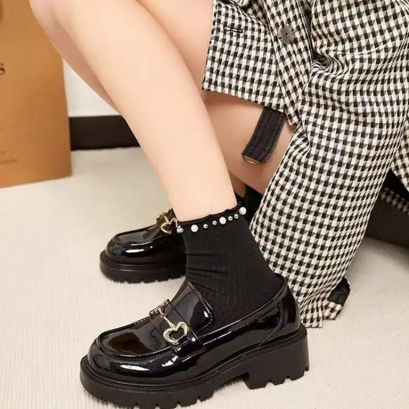 Women's Loafers New Slip-On Chunky Heel Single Shoes Thick Sole Shoes