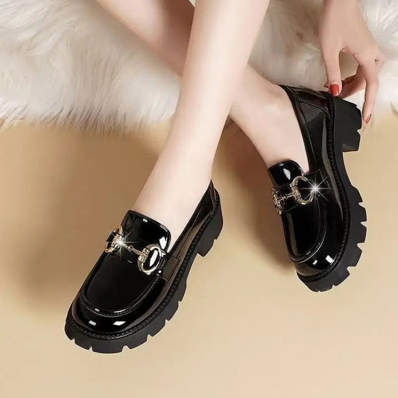 Women's Loafers New Slip-On Chunky Heel Single Shoes Thick Sole Shoes