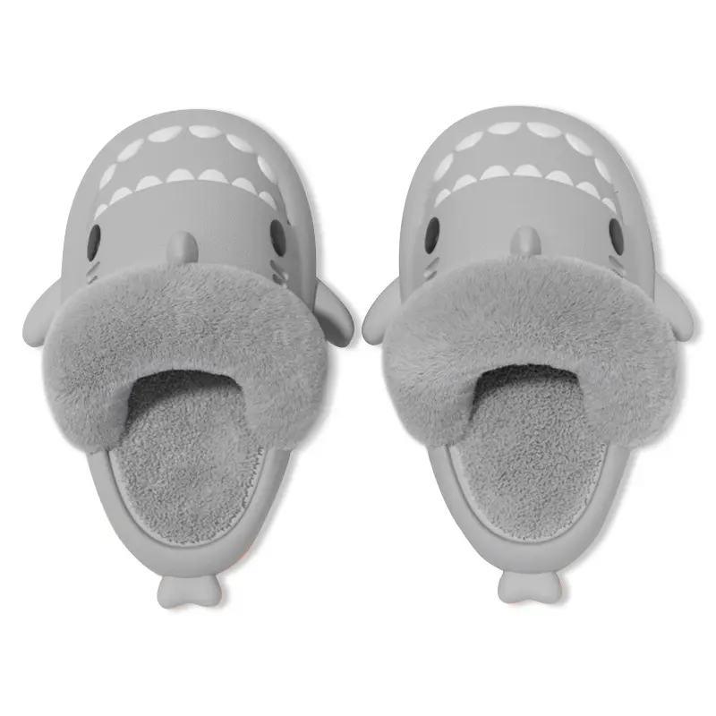 Shark Slippers For Women Winter Warm Furry Cotton Shoes Non-Slip Waterproof Home Slides