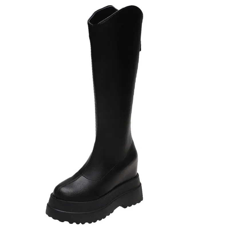 Long Boots Wedge Heels Knight Shoes Women Zipper Knee-High Boots