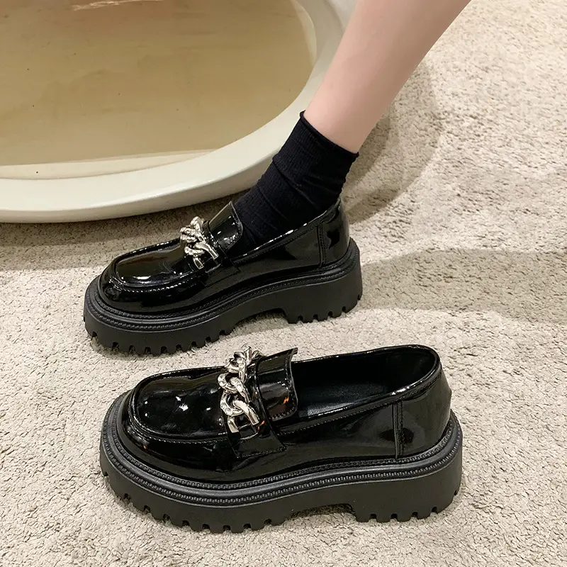Women Style Thick-Soled Loafers Patent  Shoes Trendy