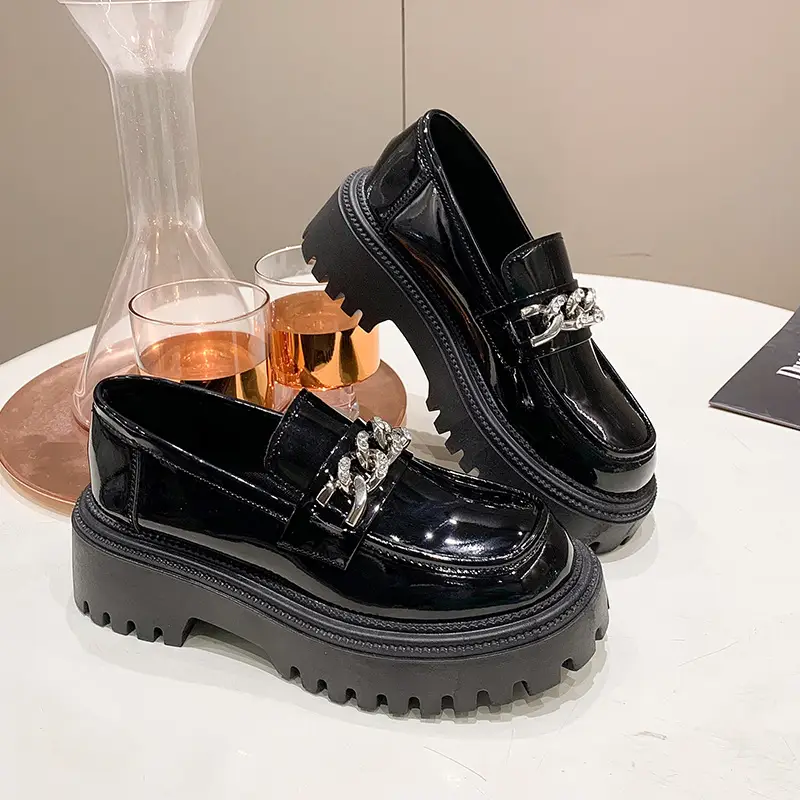 Women Style Thick-Soled Loafers Patent  Shoes Trendy
