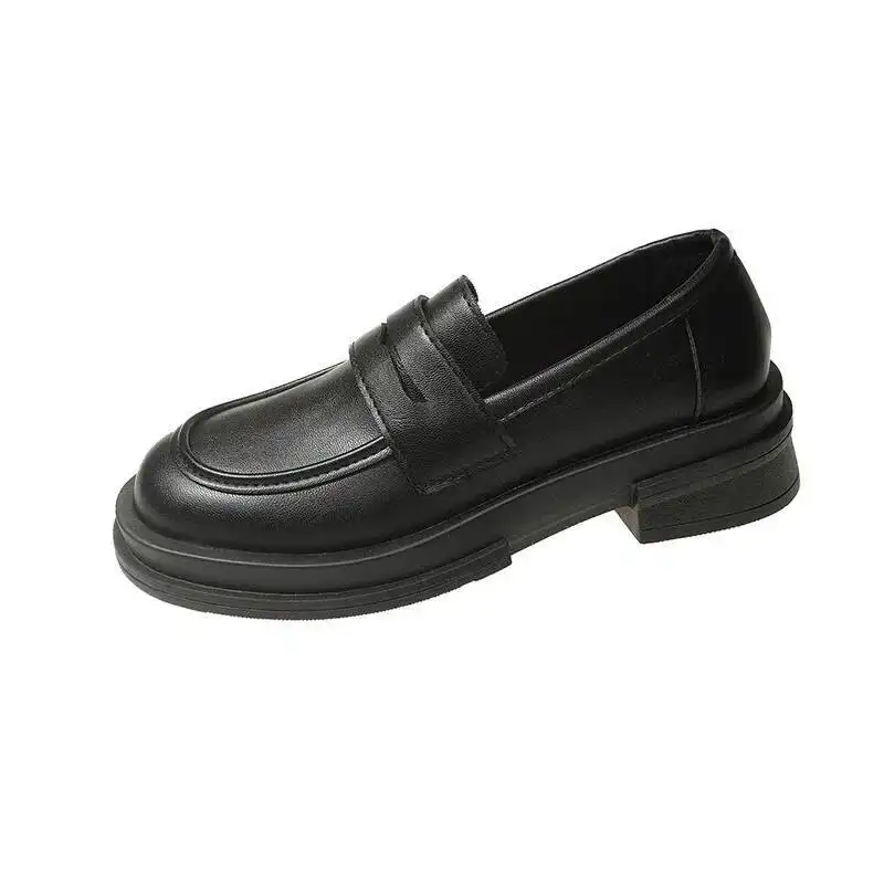 Style Women's Black Leather Loafers British Retro ...