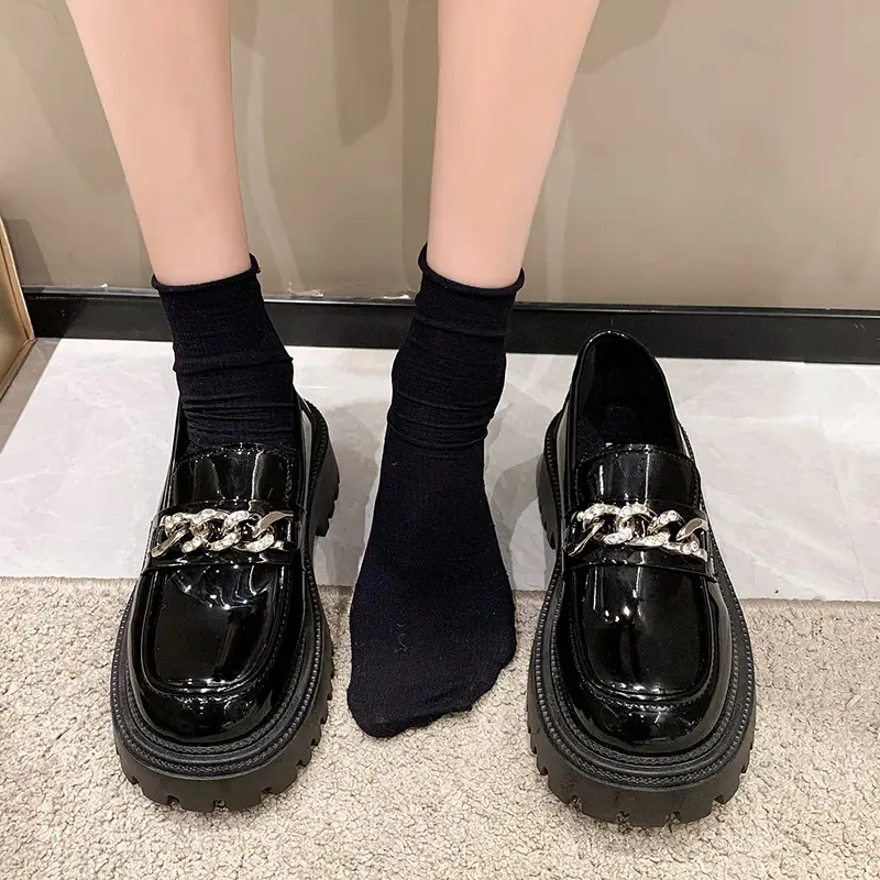 Women Style Thick-Soled Loafers Patent  Shoes Trendy