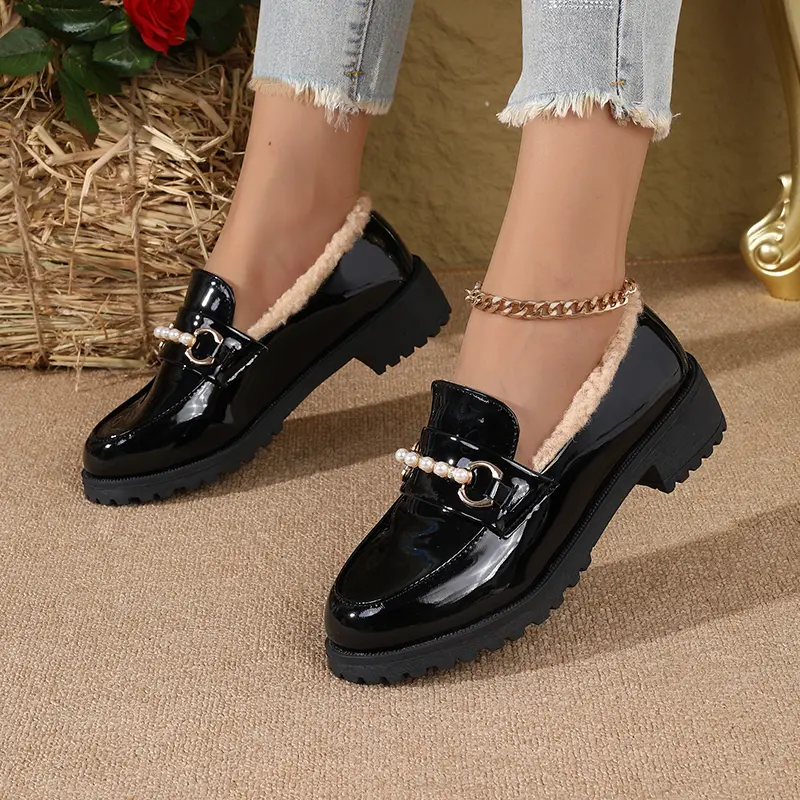 Women's Loafers - Platform Pearl-Embellished Slip-On Flats
