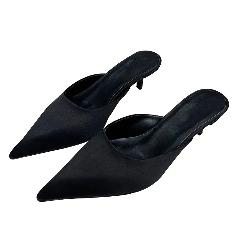 Women's Mules, Half-Length Slippers, Pointed-Toe Mid-Heel Shoes