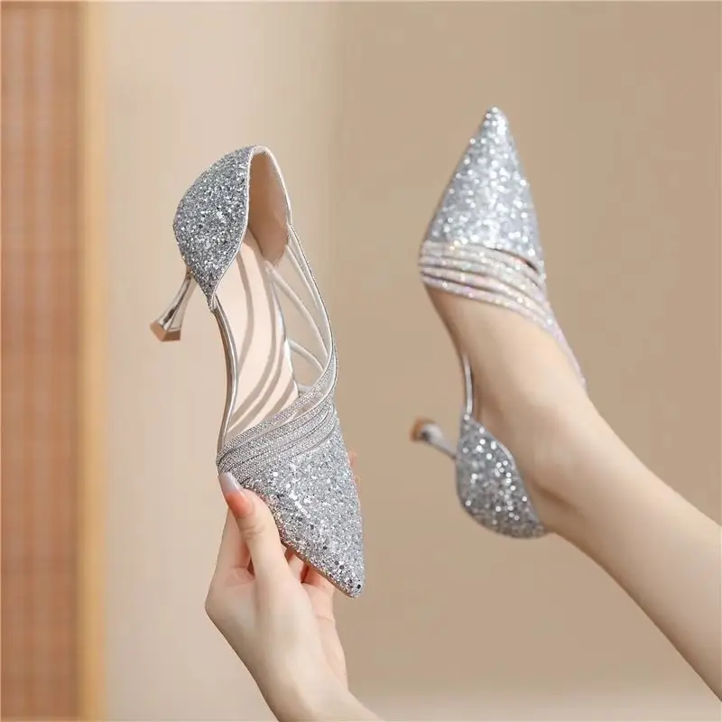 Sexy Pointed-Toe Women's High Heels Sparkling Crystal Wedding Shoes
