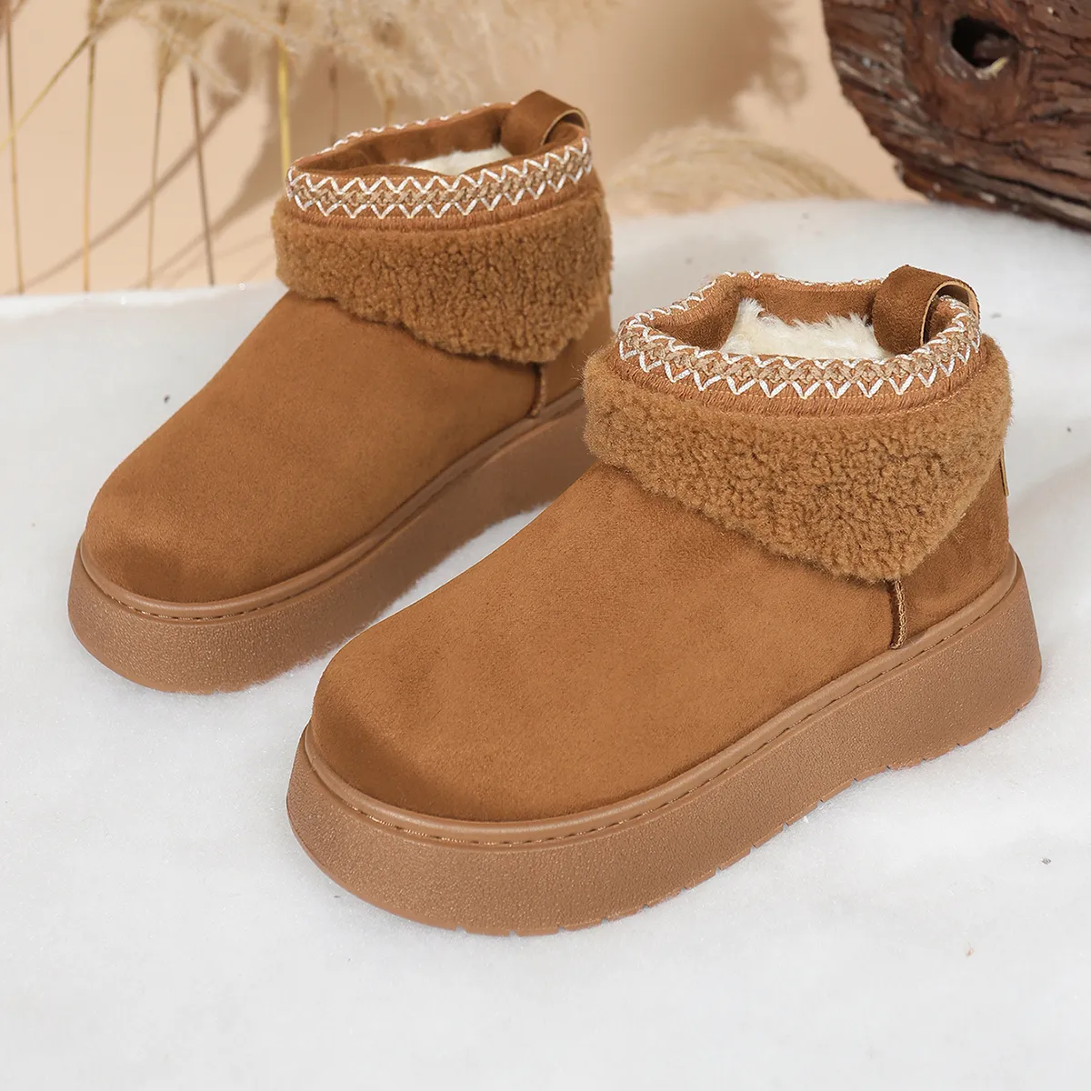 Winter Fashion Warm Thick-Sole Snow Boots for Women Fleece Lining Short Cuff Cotton Boots