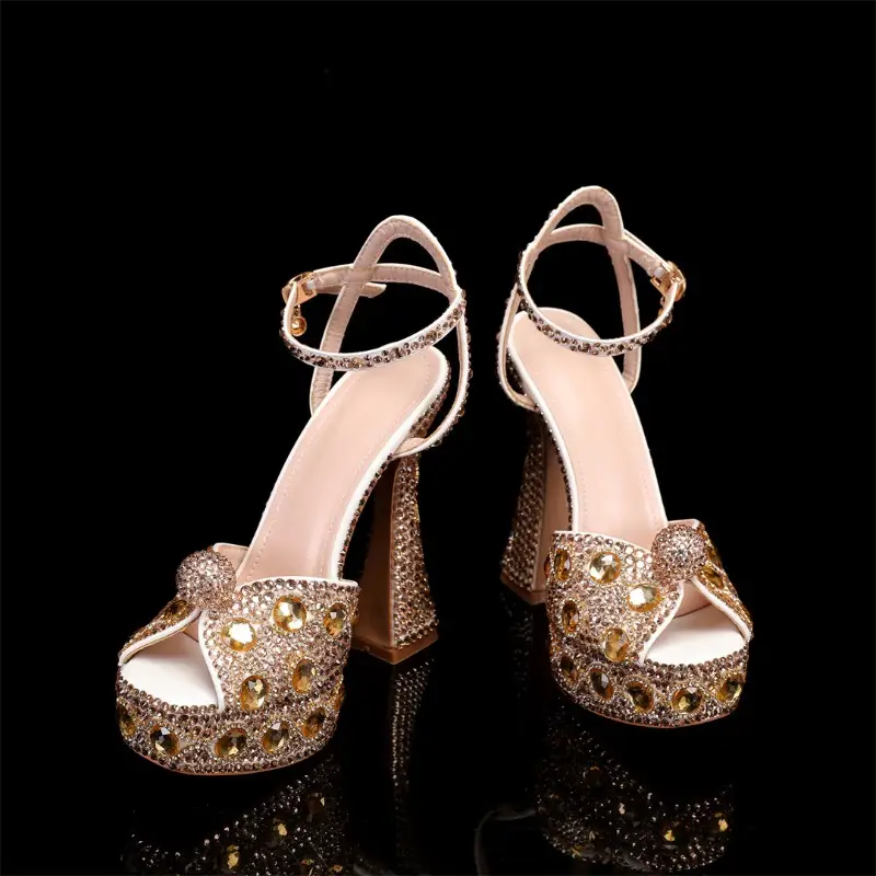 Elegant Open-Toe Crystal High-Heeled Shoes With Rhinestone Sequins
