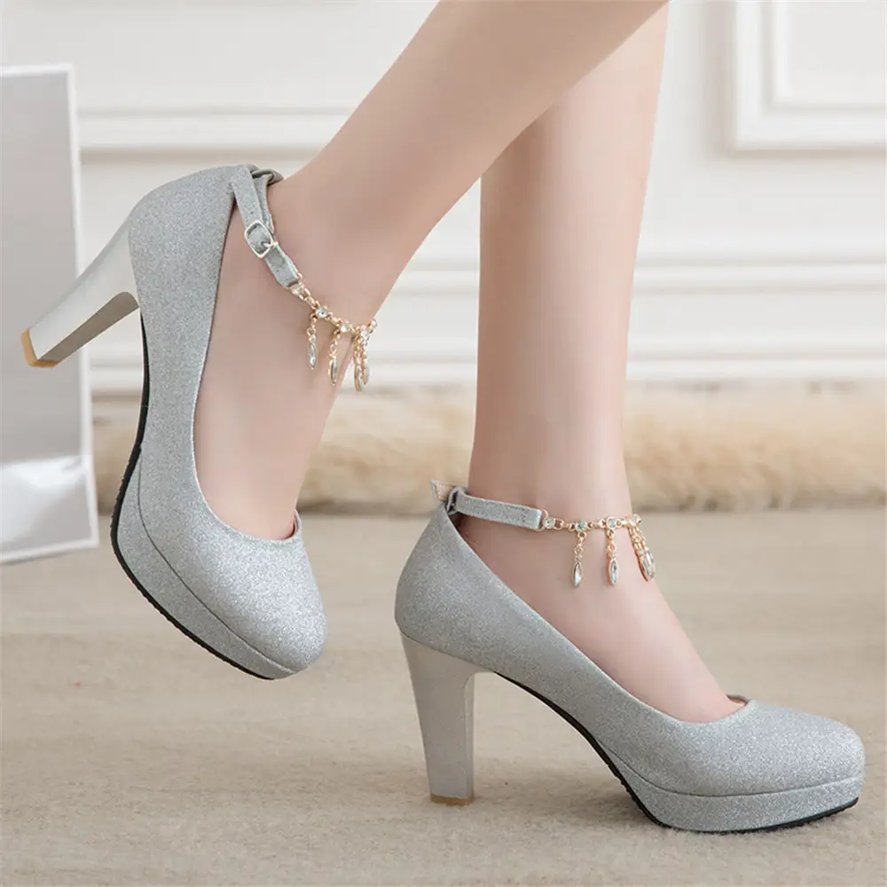 High-Heeled Platform Women's Shoes With Crystal Ankle Straps For Wedding Shoes