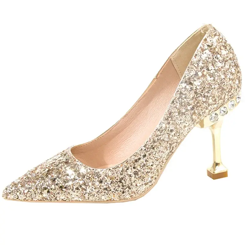 Sequined Women's High Heels, Crystal High Heels, Party Wedding Shoes, Pointed High Heels