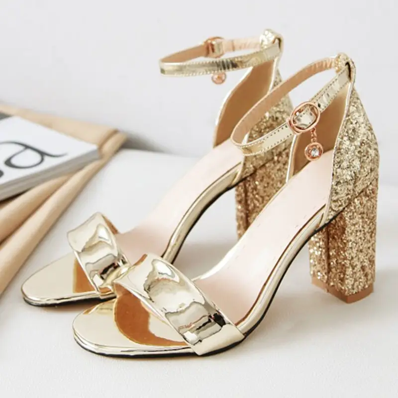 Elegant Chunky Heels With Sequin Embellishments, P...