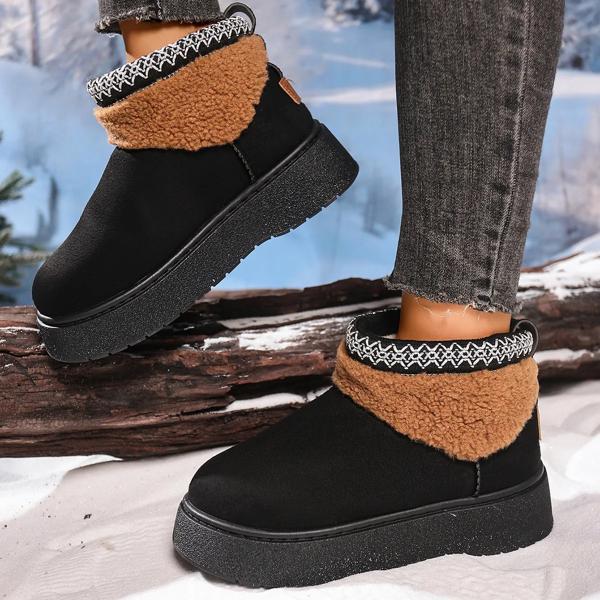 Winter Fashion Warm Thick-Sole Snow Boots for Women Fleece Lining Short Cuff Cotton Boots