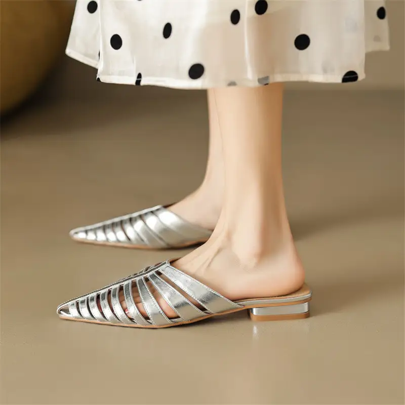 Women's Slippers, Casual Shoes, Pointed Toe Low-Heeled Mules