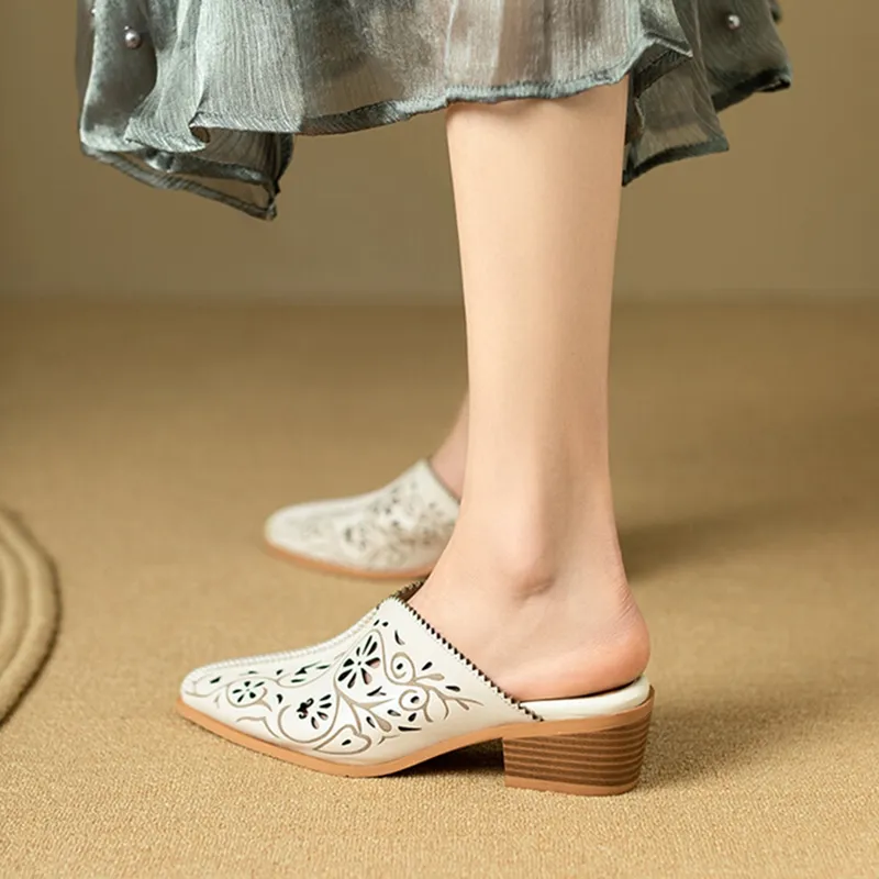 Mules Women Cover Heel Slippers Pointed Toe