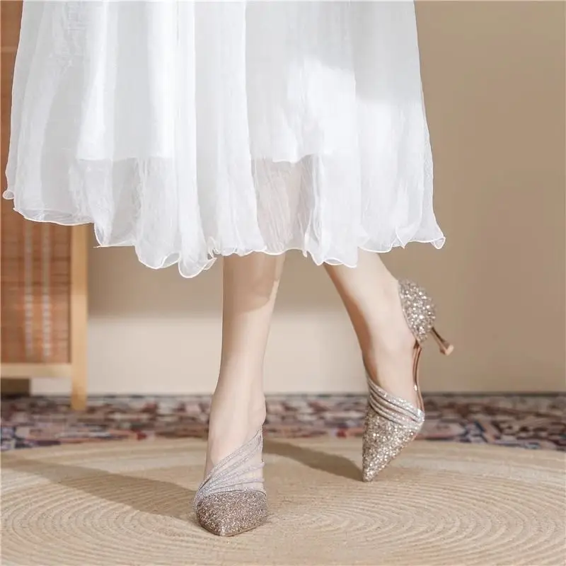 Sexy Pointed-Toe Women's High Heels Sparkling Crys...