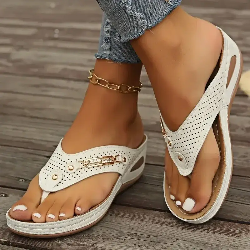 Chic Women's Retro Flip-Flops With Arch Support Comfortable Slip-On