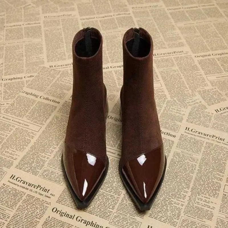 Autumn Winter Fleeces Women Sock Ankle Boots Fi Square Heel Ladies Elegant Keep Warm Short Booties Women's Footwear