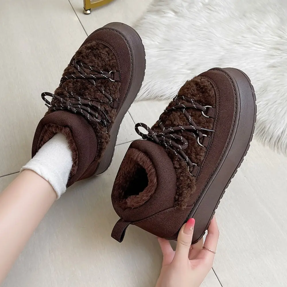 Women's Winter Thick Bottom Lace-Up Cotton Snow Boots Round Toe Comfortable Short Tube Fashionable Ankle Boots For Women