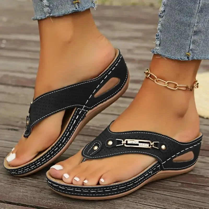Chic Women's Retro Flip-Flops With Arch Support Comfortable Slip-On