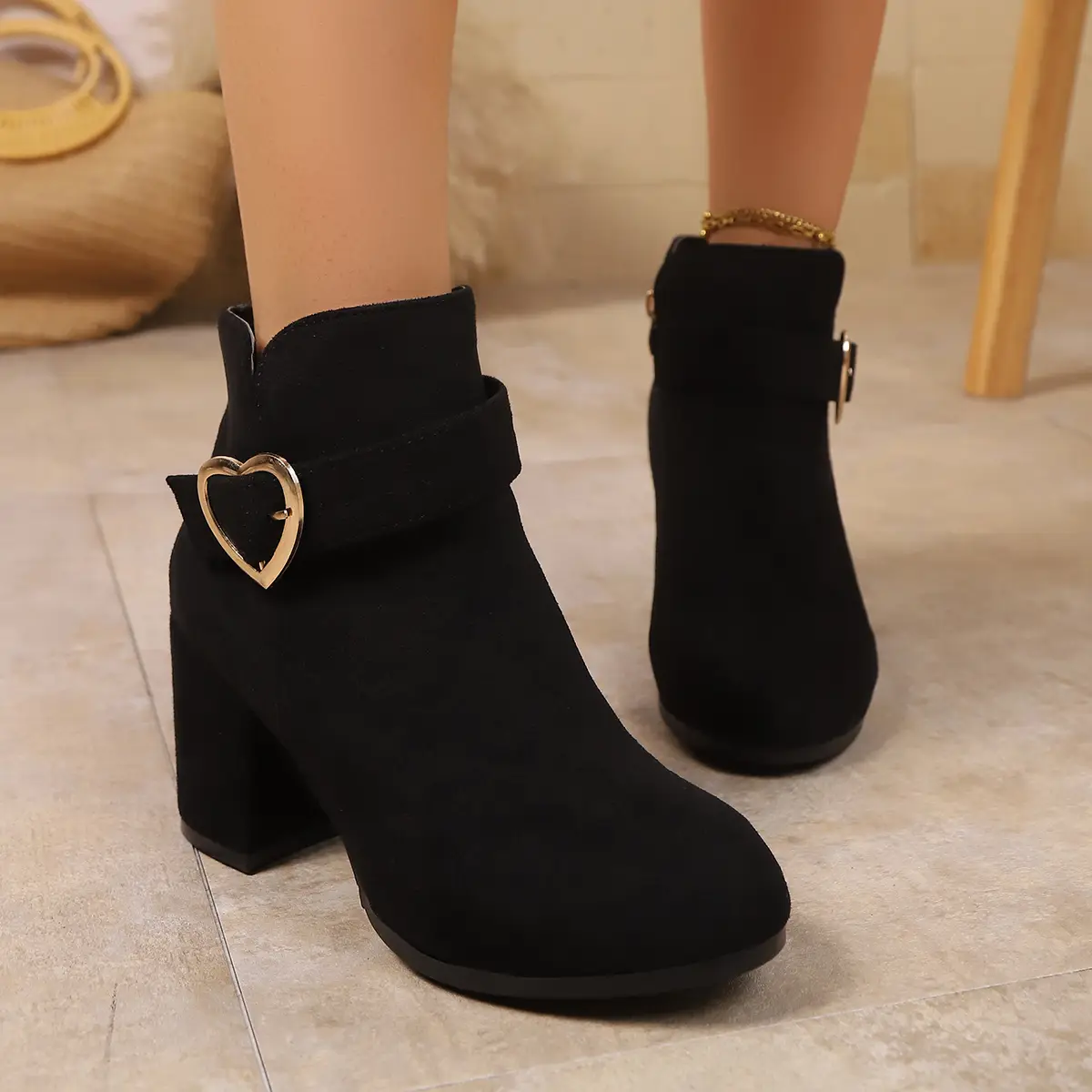 Women Anti-slip Ankle Boots Platform Zipper High Heels Short Boots Comfortable Shoes Women