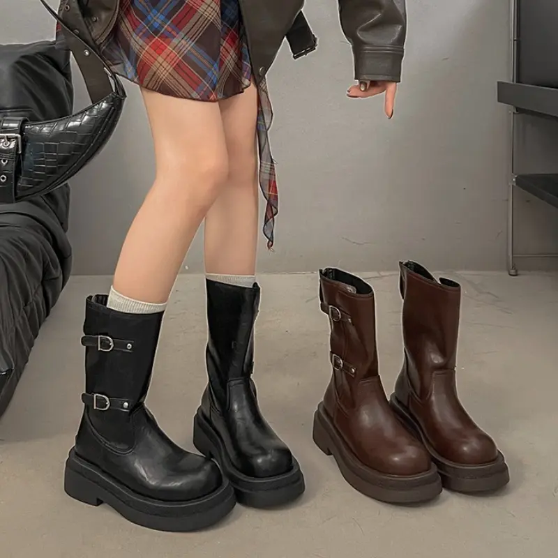 Platform Thick Heel Women Knight Ankle Boots Concise Height Increase Shoes Female Punk Vintage Short Booties